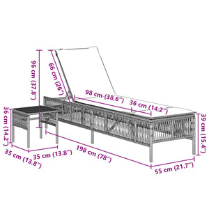 Lettini Prendisole 2 pz con Tavolino Grigio in Polyrattan 4002748