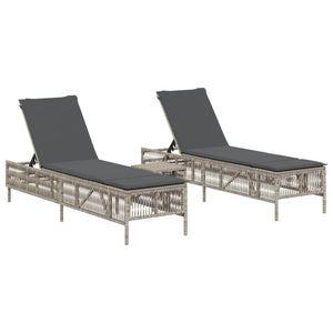 Lettini Prendisole 2pz con Tavolino Grigio Chiaro in Polyrattan 4002751