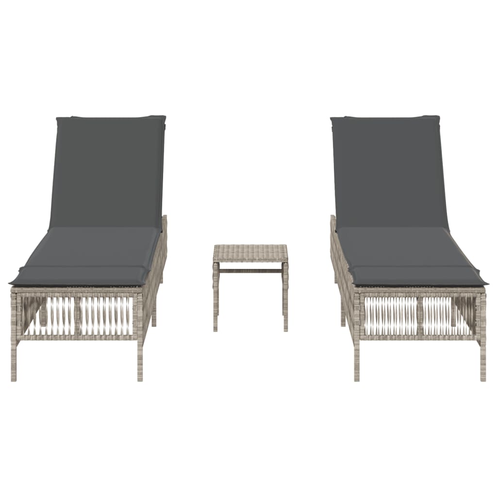 Lettini Prendisole 2pz con Tavolino Grigio Chiaro in Polyrattan 4002751