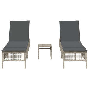 Lettini Prendisole 2pz con Tavolino Grigio Chiaro in Polyrattan 4002751