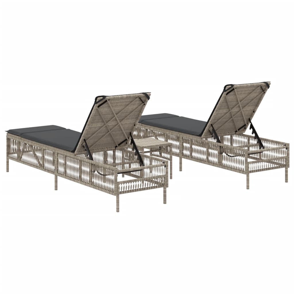 Lettini Prendisole 2pz con Tavolino Grigio Chiaro in Polyrattan 4002751