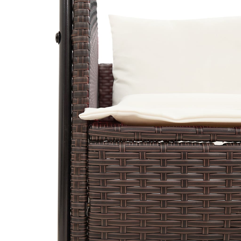 Lettino Prendisole con Tetto e Tende Marrone in Polyrattan 4002756