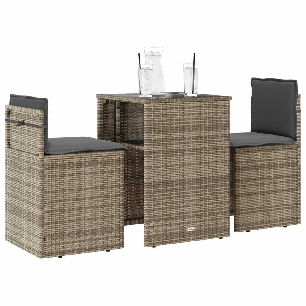 Set da Bistrò 3 pz con Cuscini Grigio in Polyrattan 4003871