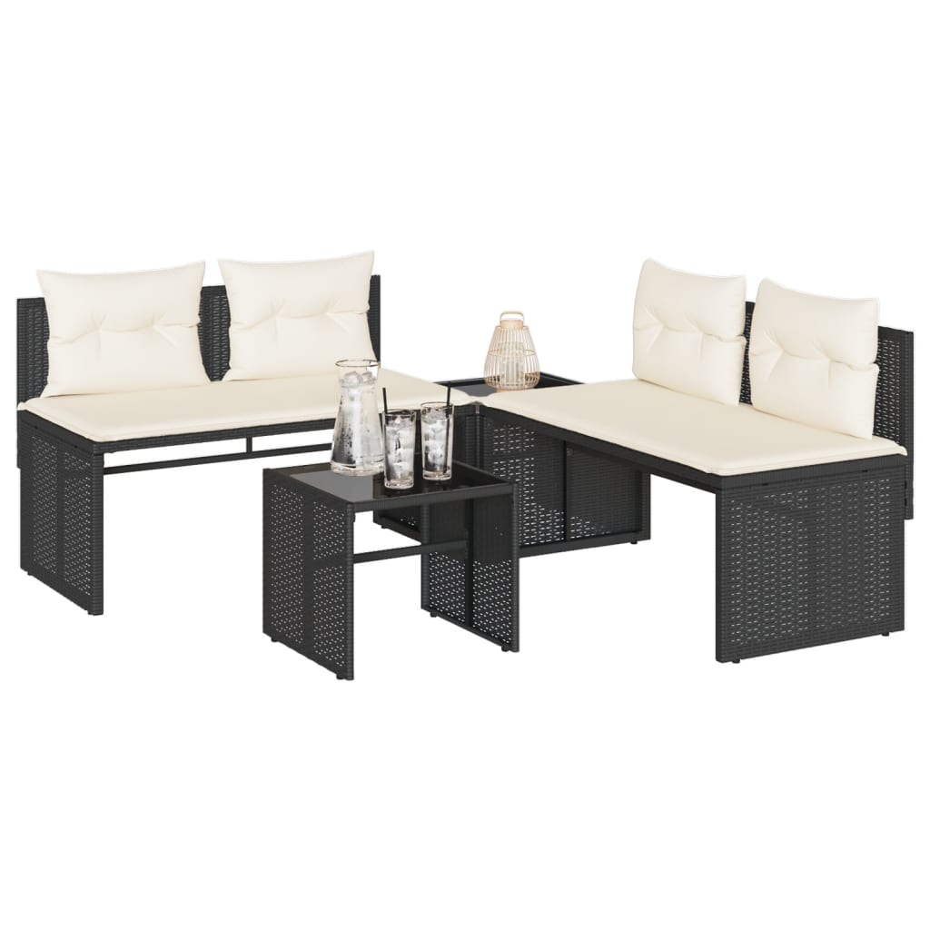 Set Divani da Giardino 4 pz con Cuscini Nero in Polyrattan 4003878