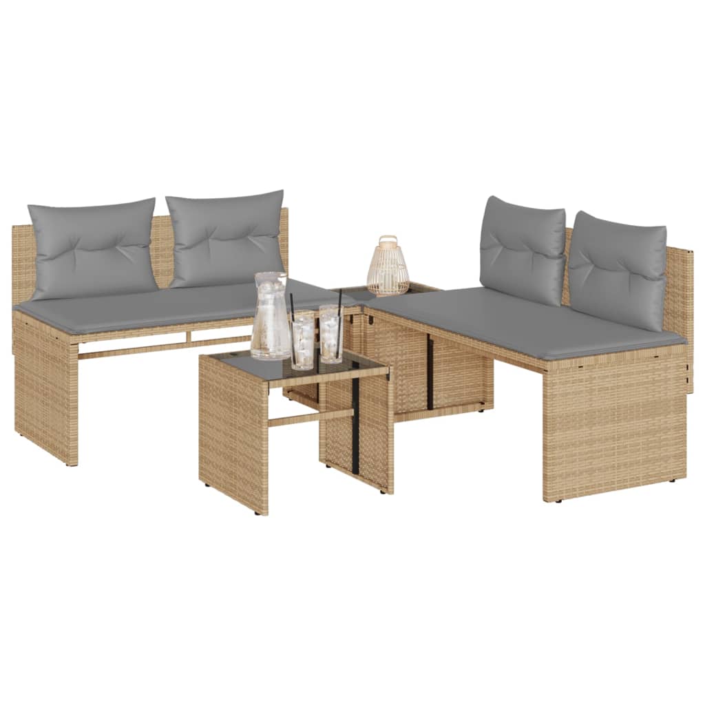 Set Divano da Giardino 4 pz con Cuscini Beige in Polyrattan 4003881