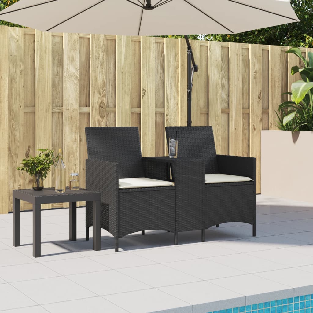 Divano da Giardino a 2 Posti Tavolo Cuscini Nero in Polyrattan 4003884