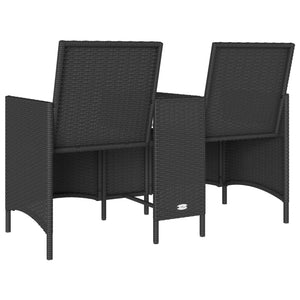 Divano da Giardino a 2 Posti Tavolo Cuscini Nero in Polyrattan 4003884