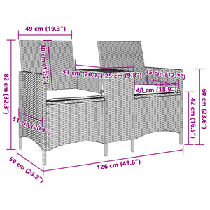 Divano da Giardino a 2 Posti Tavolo Cuscini Nero in Polyrattan 4003884