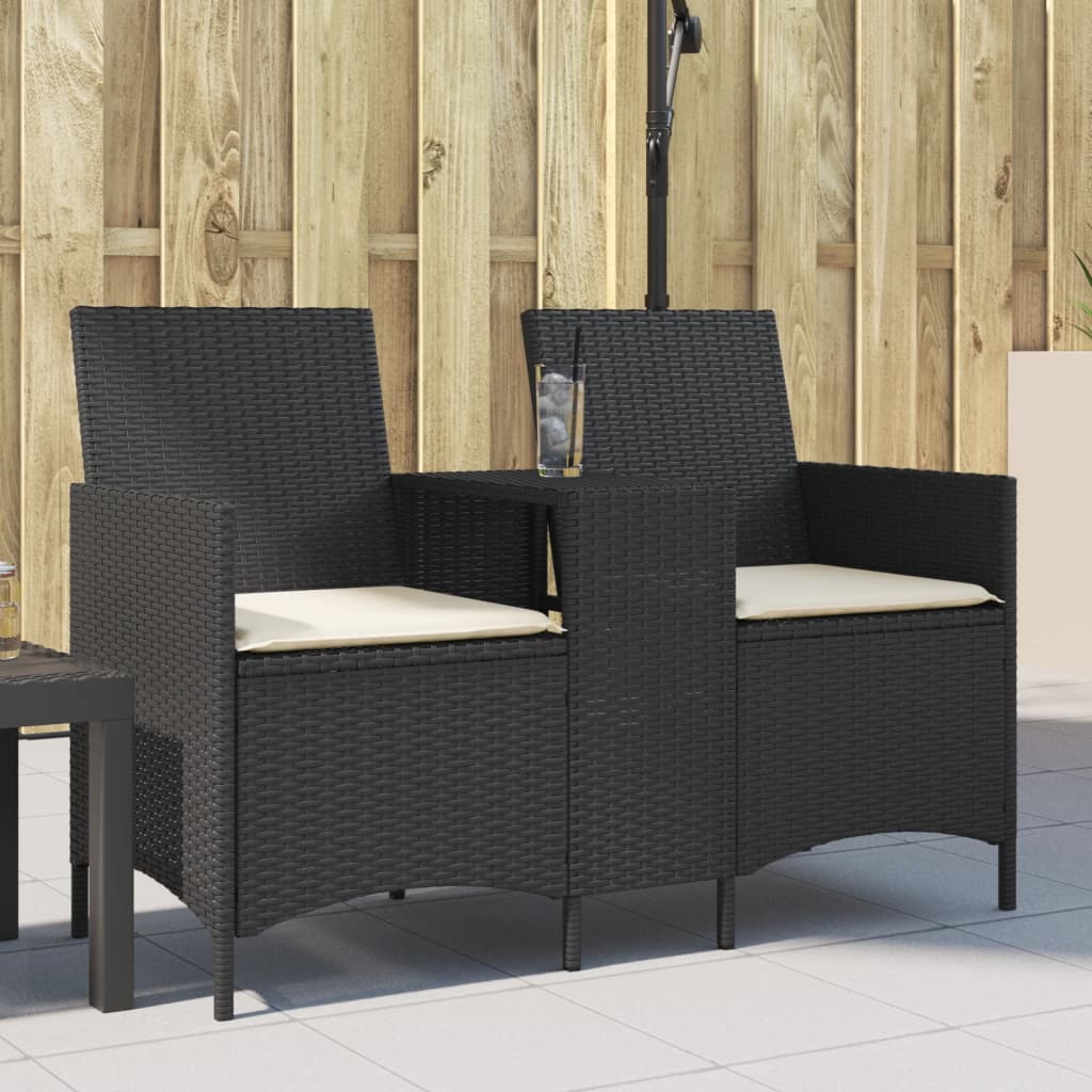 Divano da Giardino a 2 Posti Tavolo Cuscini Nero in Polyrattan 4003884