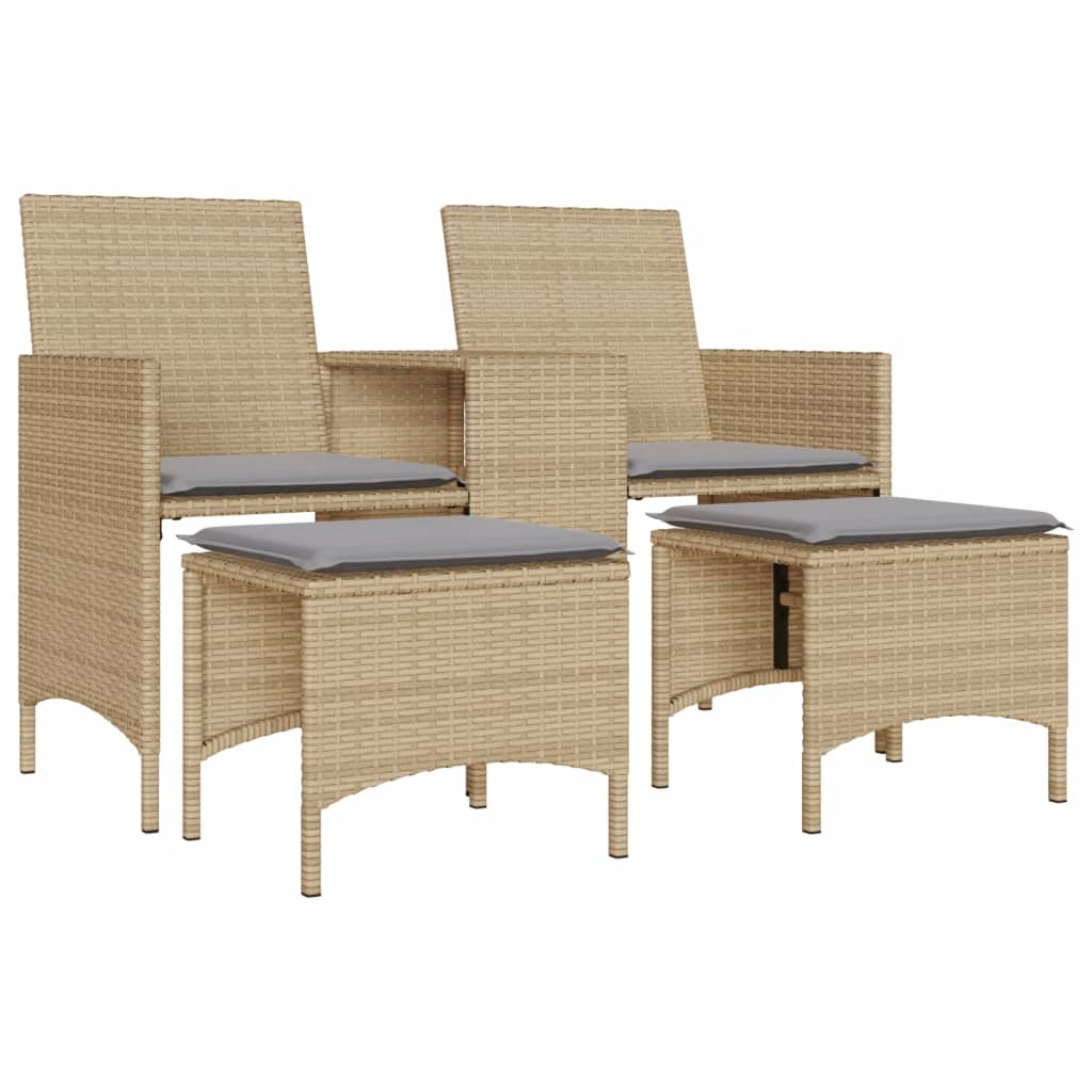 Divano Giardino 2 Posti con Tavolo e Sgabelli Beige Polyrattan 4003893