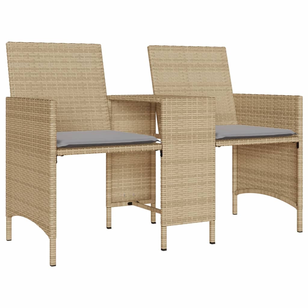 Divano Giardino 2 Posti con Tavolo e Sgabelli Beige Polyrattan 4003893