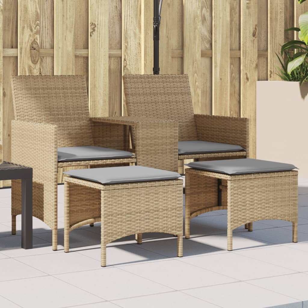 Divano Giardino 2 Posti con Tavolo e Sgabelli Beige Polyrattan 4003893