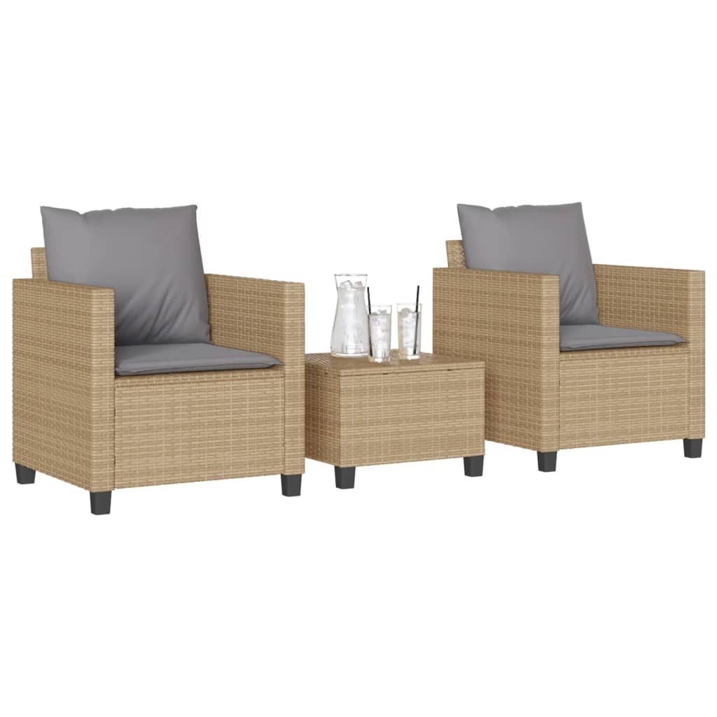 Set da Bistrò 3 pz con Cuscini Beige in Polyrattan 4003899