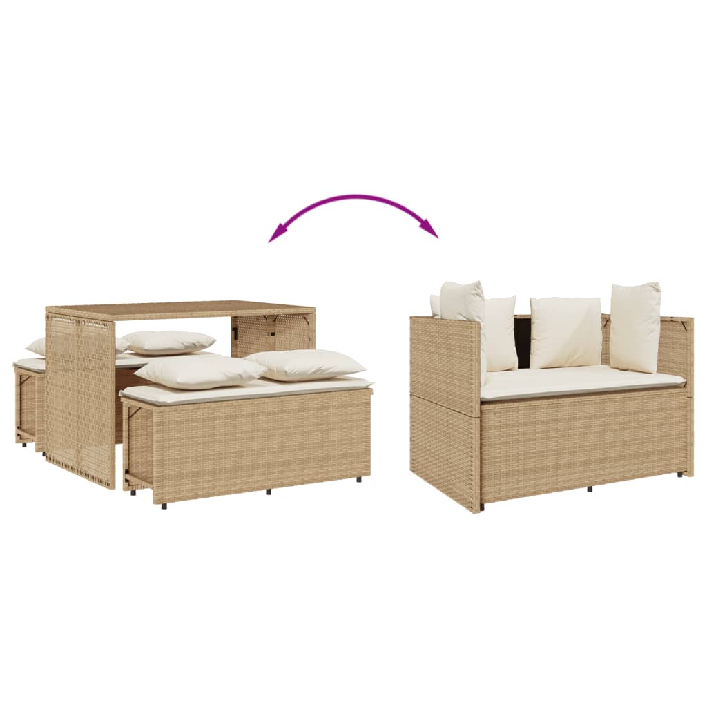 Set da Pranzo da Giardino 3 pz con Cuscini Beige in Polyrattan 4003906