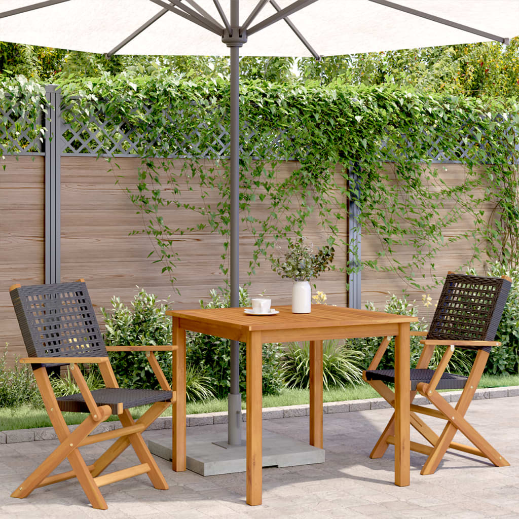 Sedie da Giardino 2 pz Nere Legno Massello Acacia e Polyrattan 367663