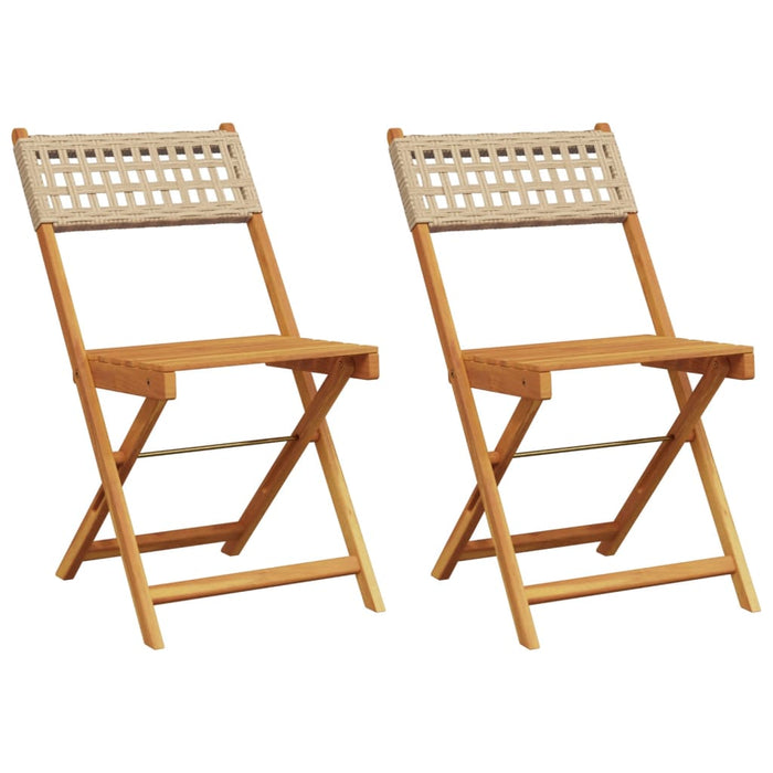 Sedie da Bistrò 2 pz Beige Legno Massello Acacia e Polyrattan 367677