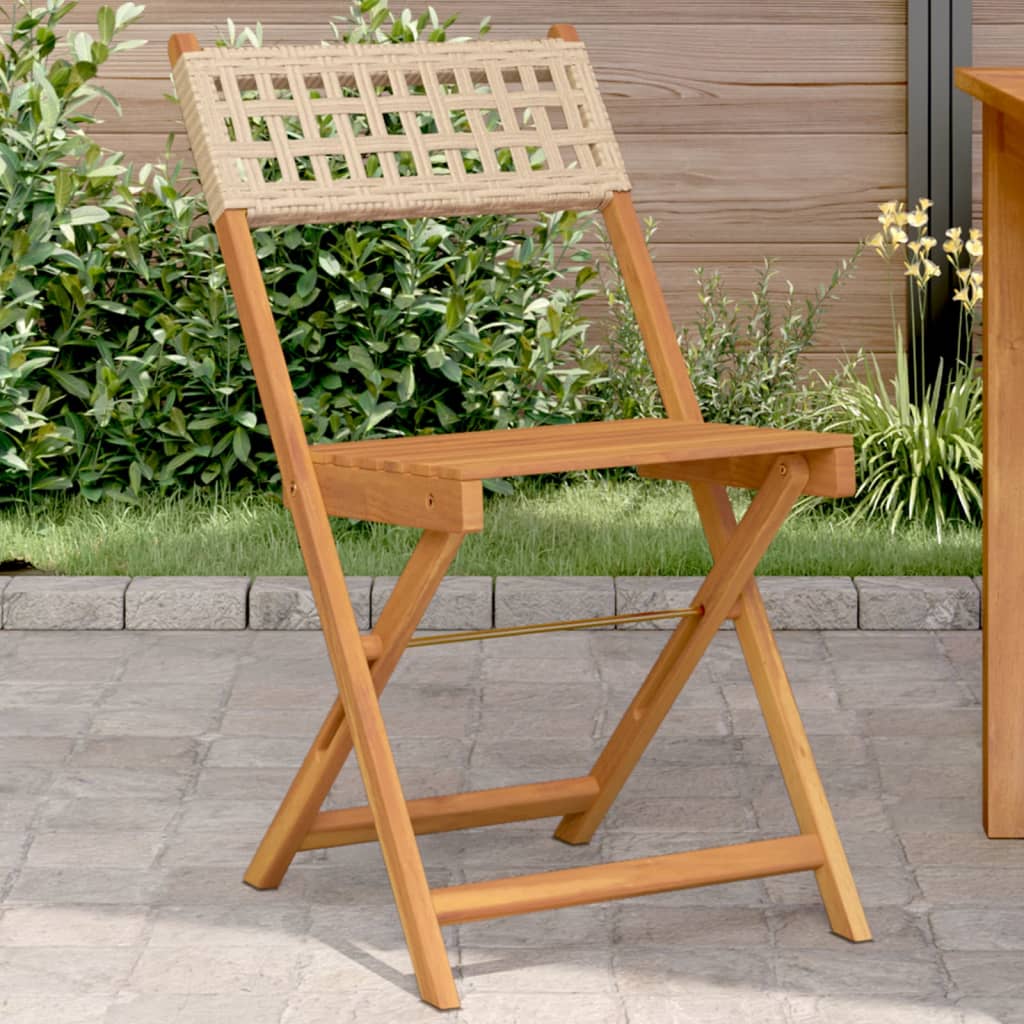 Sedie da Bistrò 2 pz Beige Legno Massello Acacia e Polyrattan 367677