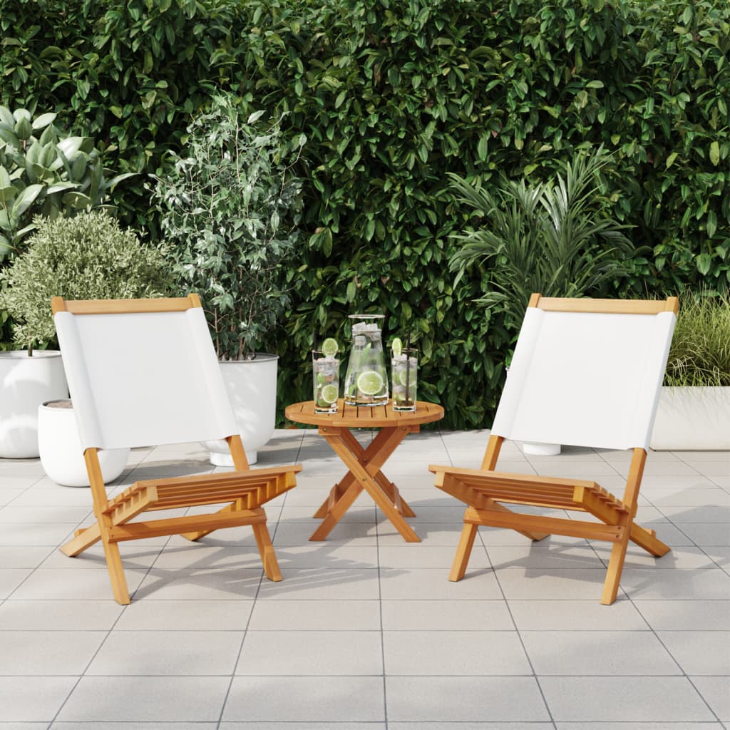 Sedie Giardino 2pz Bianco Crema Legno Massello Acacia e Tessuto 367690