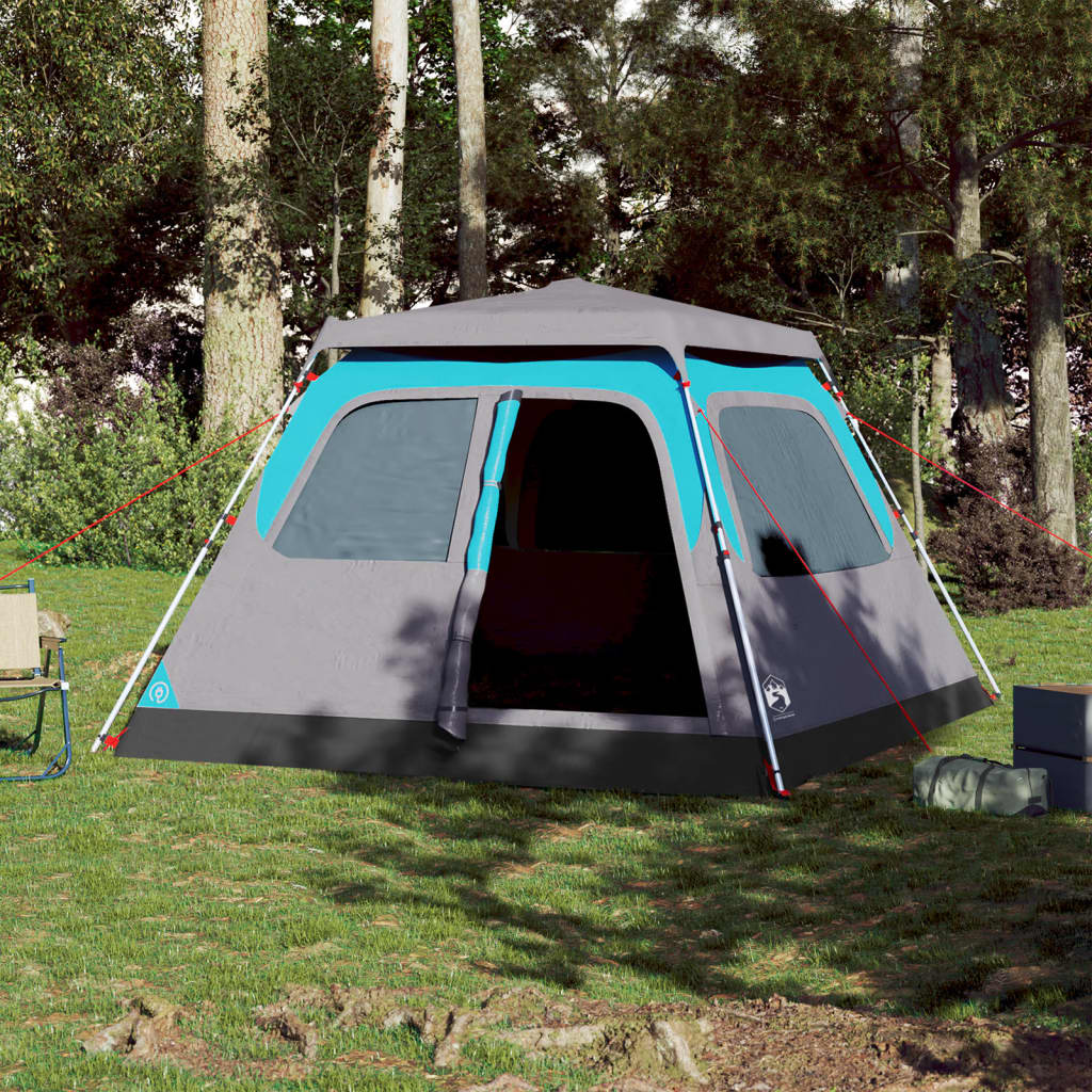 Tenda Familiare a Cupola 6 Persone Blu a Rilascio Rapido 4004234