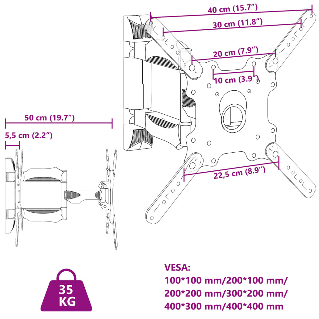 Supporto a Parete per Schermo 32"-55" Max VESA 400x400 mm 35kg 379571