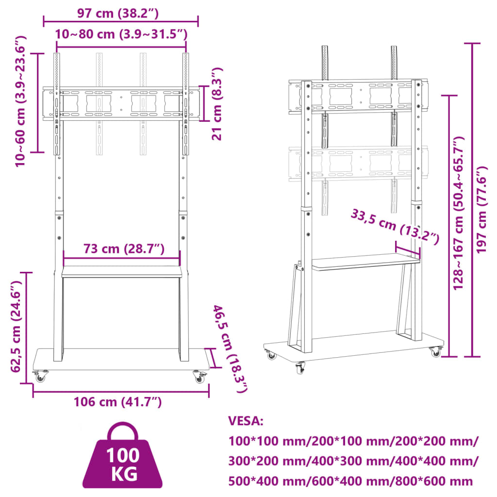 Supporto TV con Ruote Schermo 32"-90" Max VESA 800x600 mm 100kg 379579