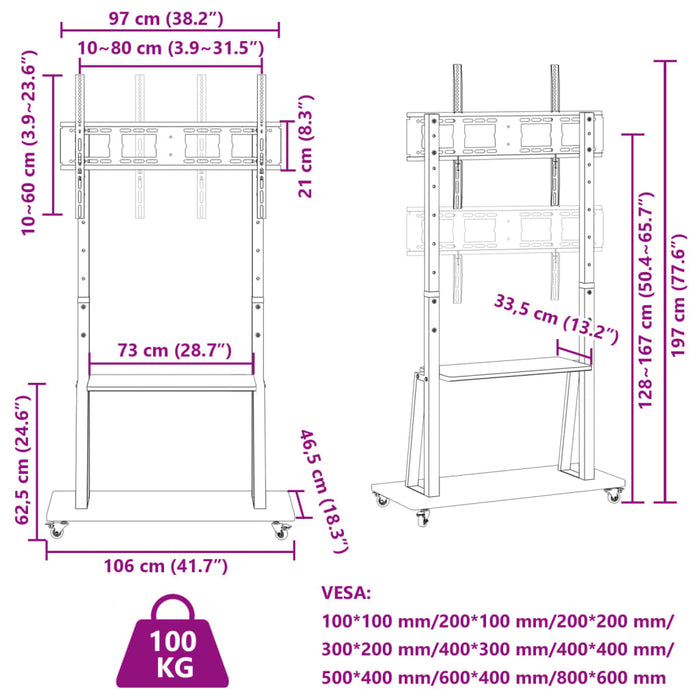 Supporto TV con Ruote Schermo 32"-90" Max VESA 800x600 mm 100kg 379579