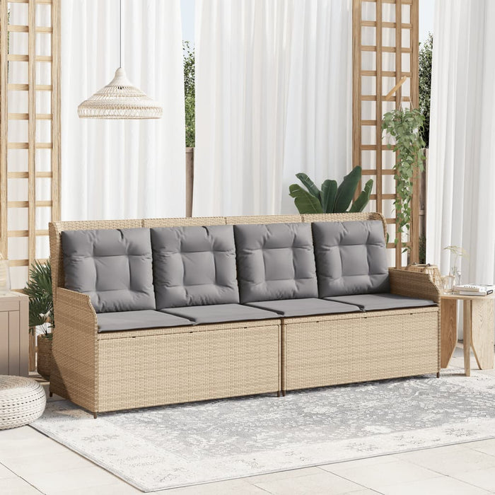 Panca Reclinabile da Giardino con Cuscini Beige in Polyrattan 368949