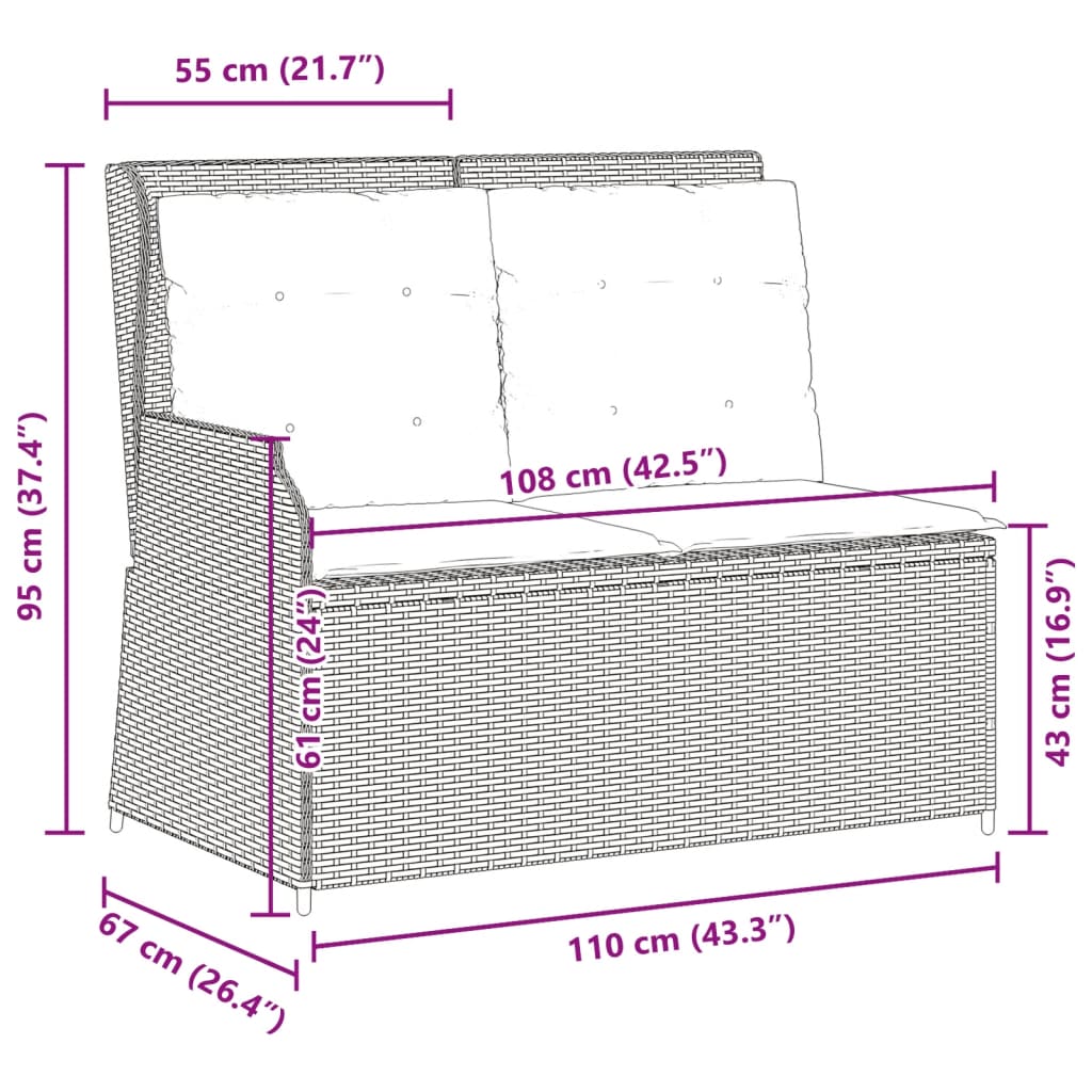 Panca Reclinabile da Giardino con Cuscini Beige in Polyrattan 368949