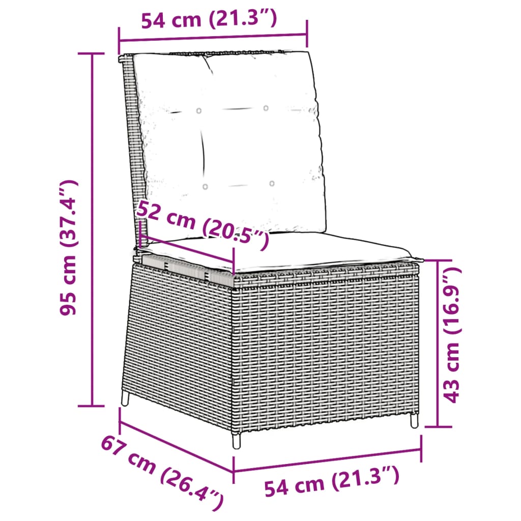 Divano Reclinabile da Giardino con Cuscini Grigio in Polyrattan 368975