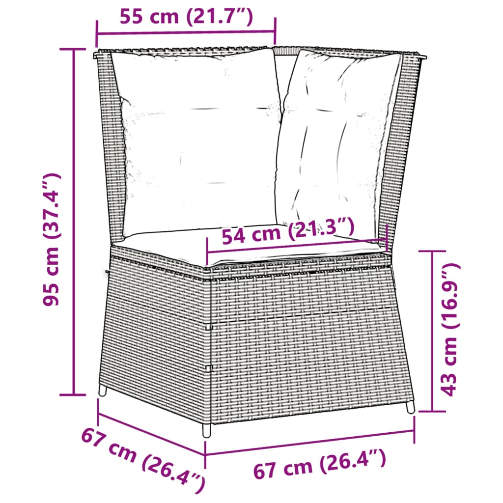 Divano Angolare da Giardino con Cuscini in Polyrattan Marrone 368983