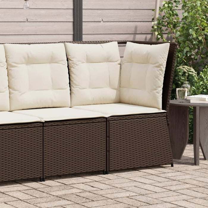 Divano Angolare da Giardino con Cuscini in Polyrattan Marrone 368983