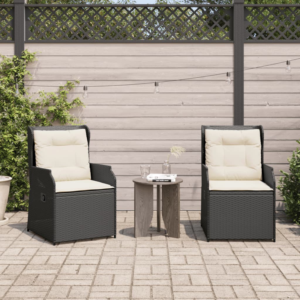 Sedie Reclinabili da Giardino 2 pz con Cuscini Nero Polyrattan 368991