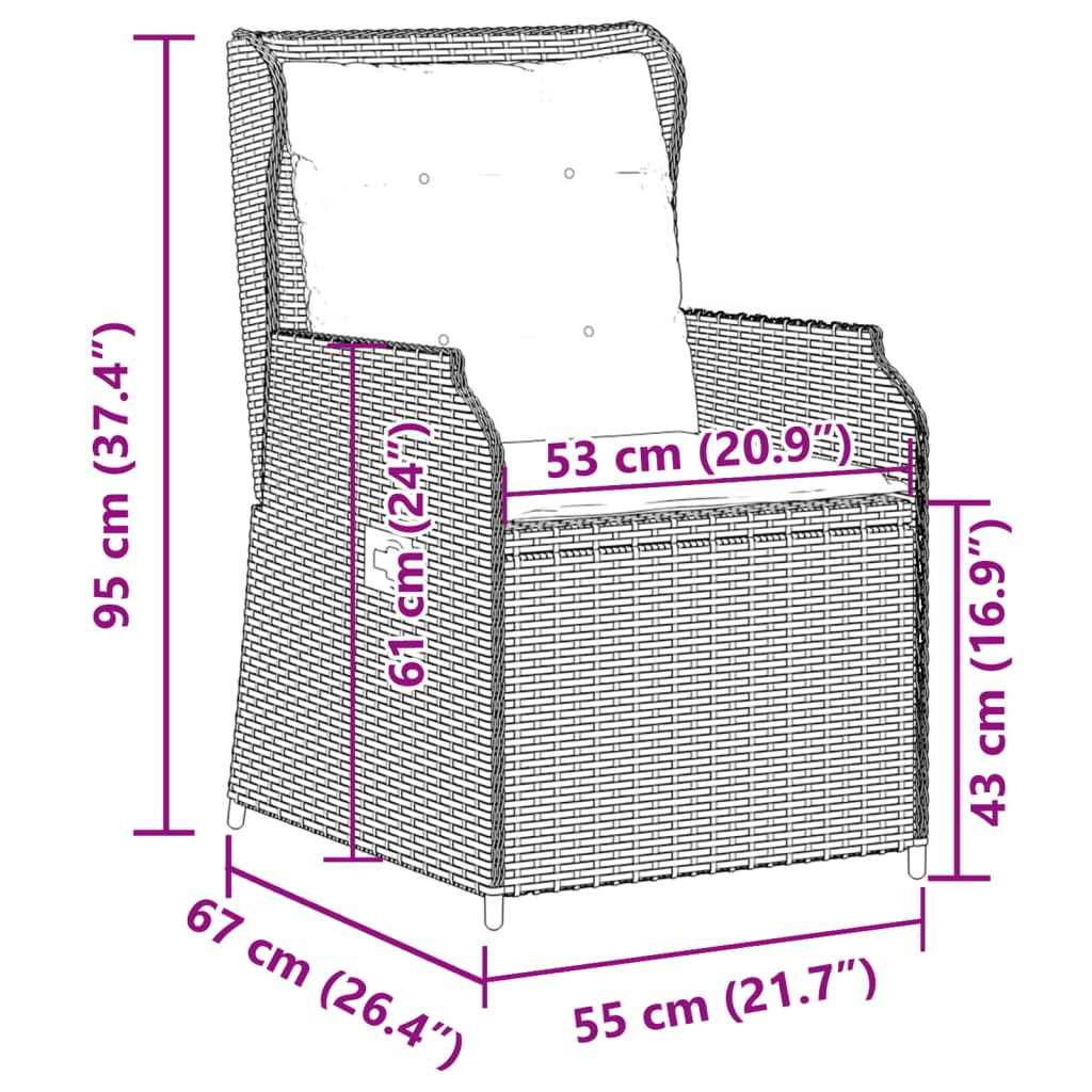 Sedie Reclinabili da Giardino 2 pz con Cuscini Nero Polyrattan 368991