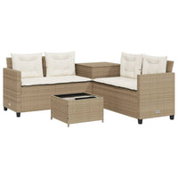 Divano da Giardino con Tavolo e Cuscini a L Beige in Polyrattan 369031