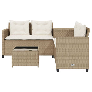 Divano da Giardino con Tavolo e Cuscini a L Beige in Polyrattan 369031