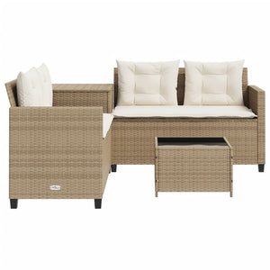 Divano da Giardino con Tavolo e Cuscini a L Beige in Polyrattan 369031