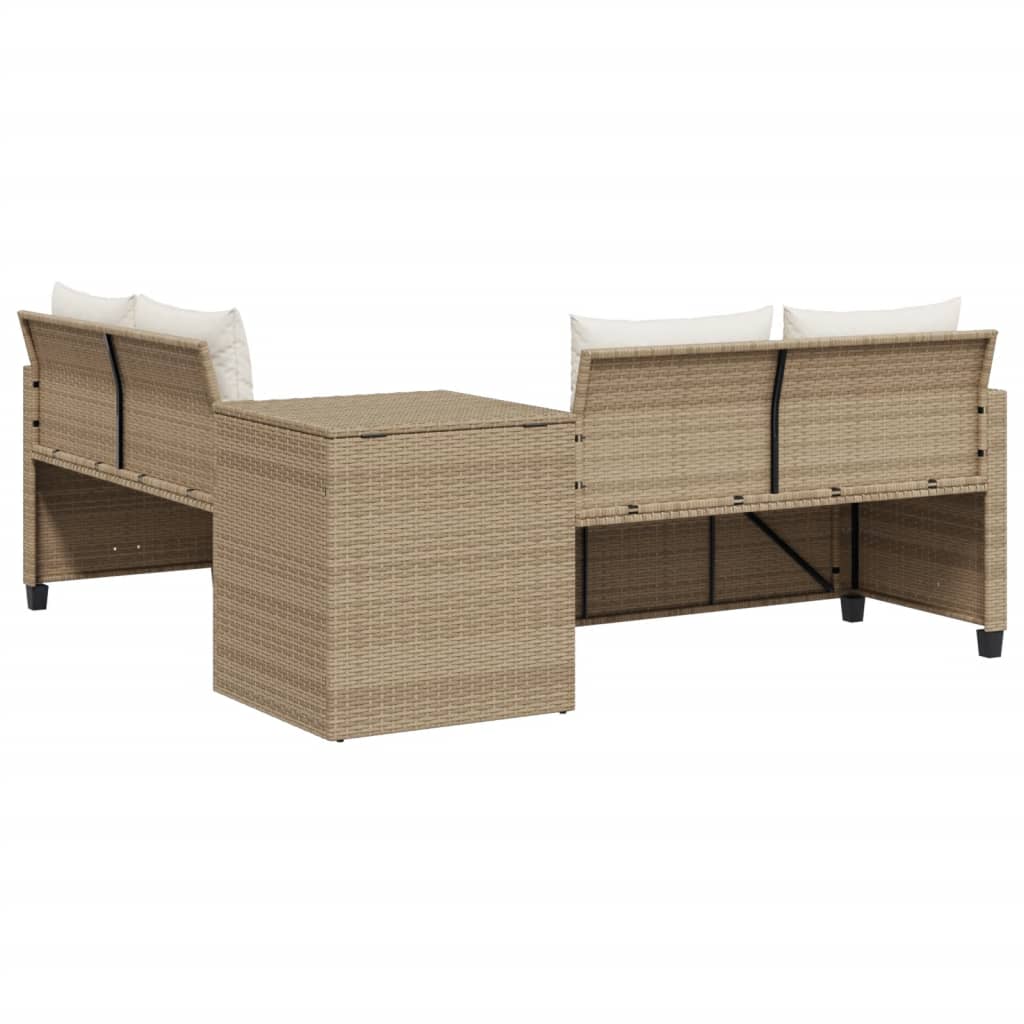 Divano da Giardino con Tavolo e Cuscini a L Beige in Polyrattan 369031