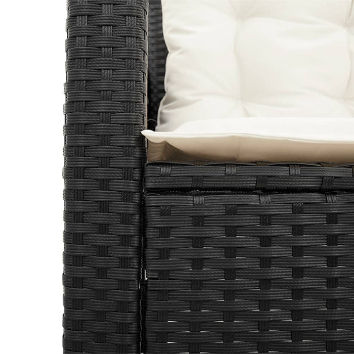 Divano da Giardino con Tavolo e Cuscini a L Nero in Polyrattan 369036