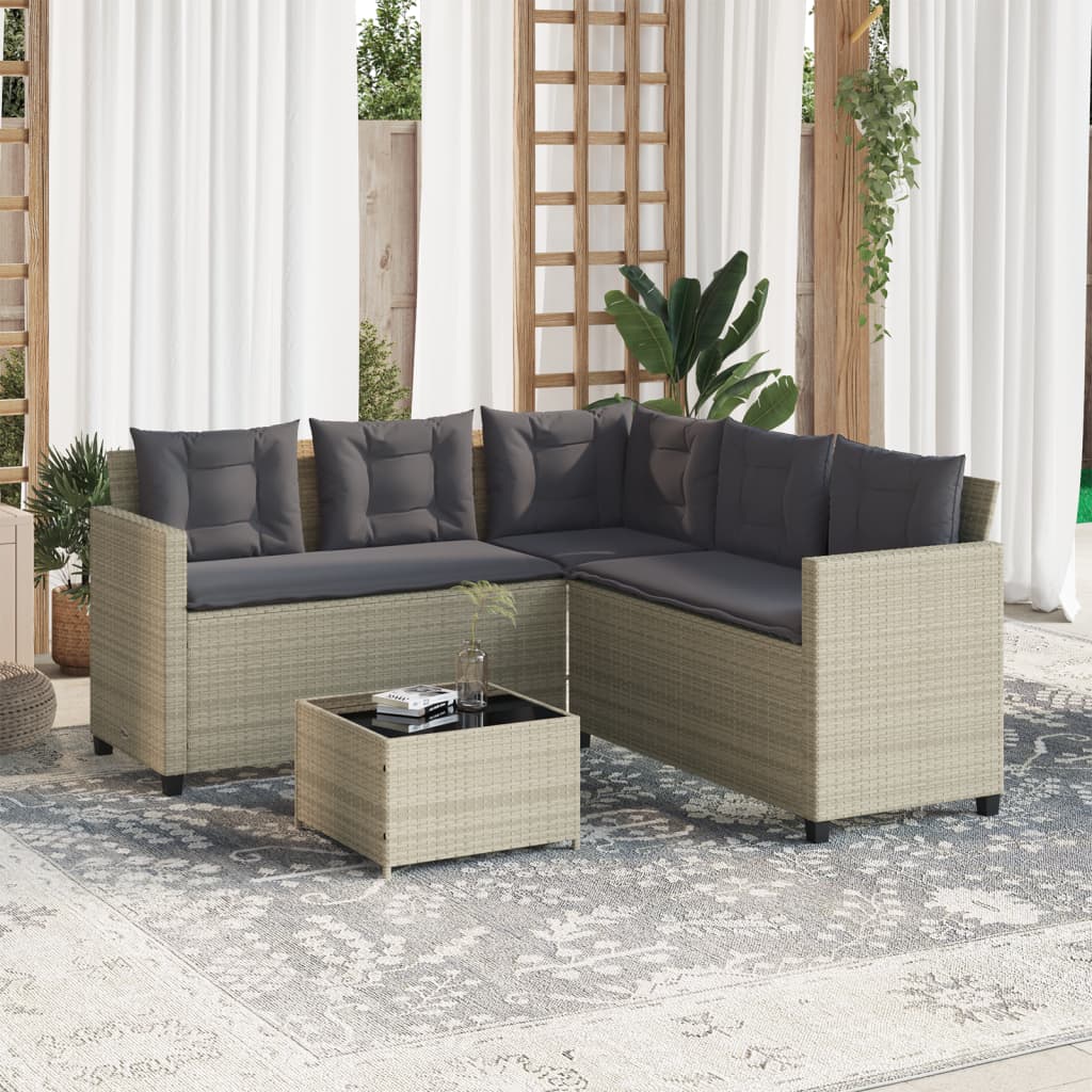 Divano Giardino Tavolo e Cuscini a L Grigio Chiaro Polyrattan 369044