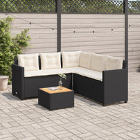 Divano da Giardino con Tavolo e Cuscini a L Nero in Polyrattan 369048