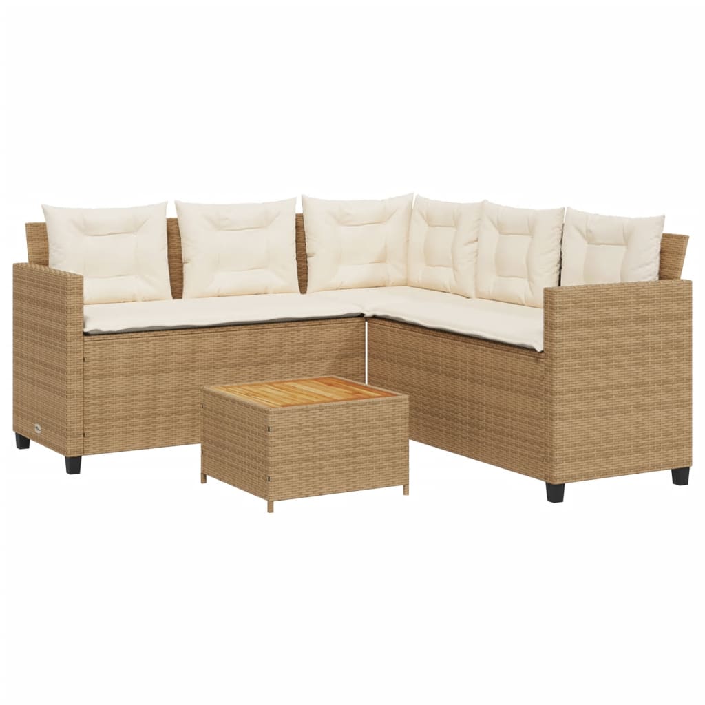 Divano da Giardino con Tavolo e Cuscini a L Beige in Polyrattan 369050