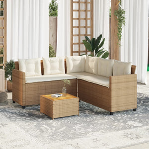 Divano da Giardino con Tavolo e Cuscini a L Beige in Polyrattan 369050