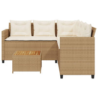 Divano da Giardino con Tavolo e Cuscini a L Beige in Polyrattan 369050