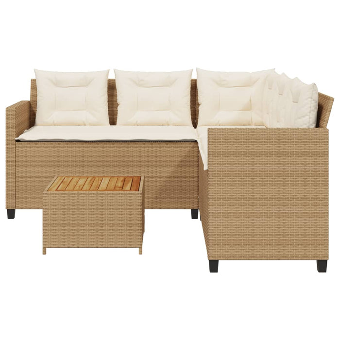 Divano da Giardino con Tavolo e Cuscini a L Beige in Polyrattan 369050