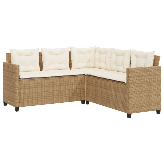 Divano da Giardino con Tavolo e Cuscini a L Beige in Polyrattan 369050