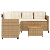 Divano da Giardino con Tavolo e Cuscini a L Beige in Polyrattan 369050