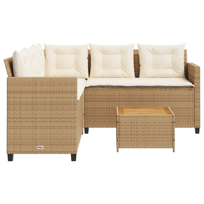 Divano da Giardino con Tavolo e Cuscini a L Beige in Polyrattan 369050