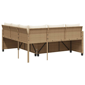 Divano da Giardino con Tavolo e Cuscini a L Beige in Polyrattan 369050