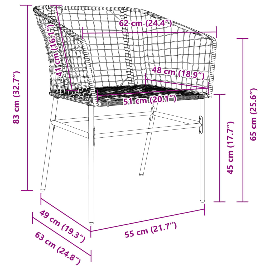 Sedie da Giardino Set 2 pz Polyrattan Nero 369098