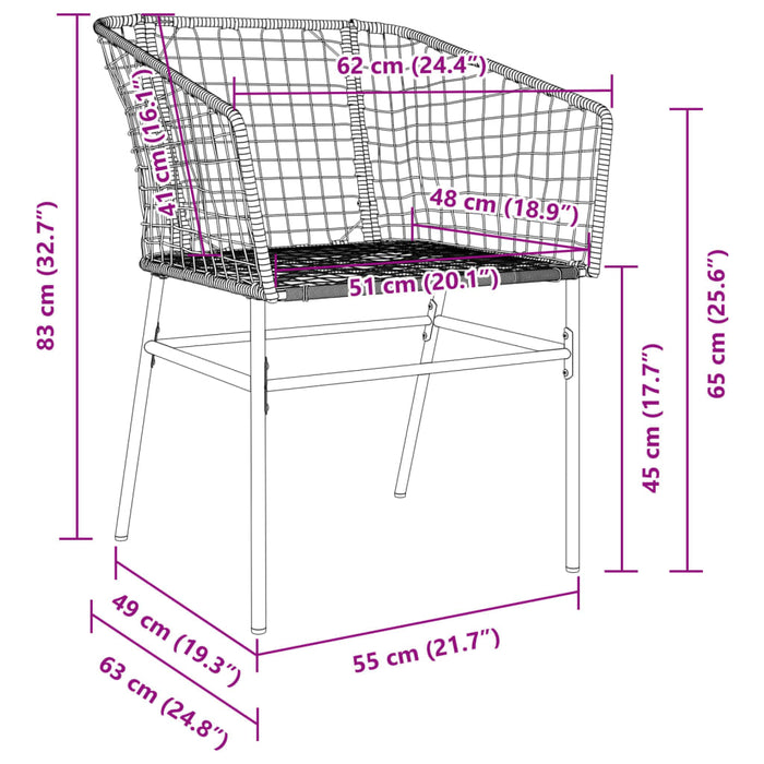 Sedie da Giardino Set 2 pz Polyrattan Nero 369098